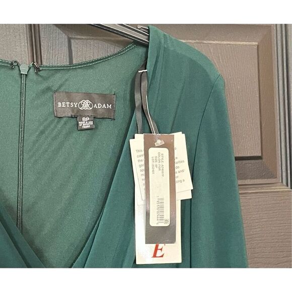 Betsy & Adam Women's Petite Long Sleeve V-Neck Stretch Wrap Knot Dress - Picture 7 of 9